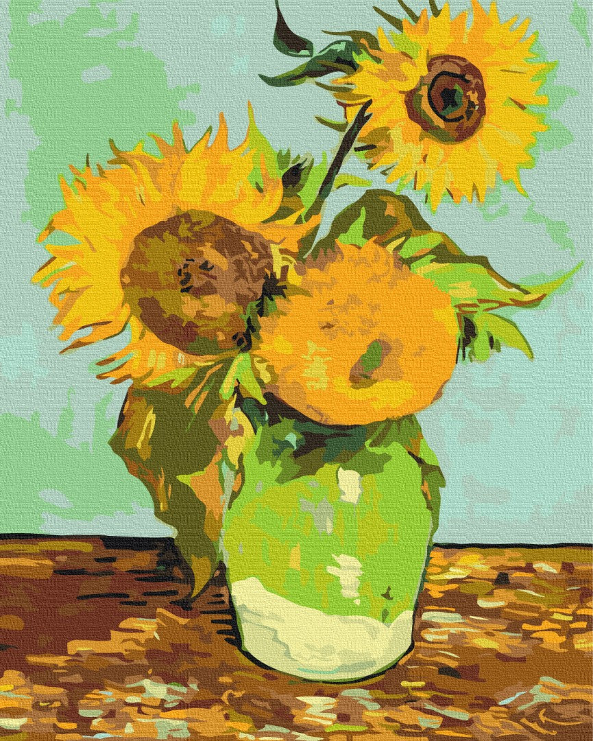 Malen nach Zahlen Motiv - Drei Sonnenblumen in einer Vase von Vincent van Gogh