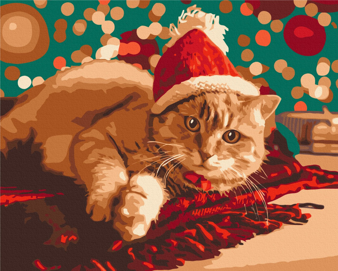 Malen nach Zahlen Motiv - Die Weihnachts-Katze