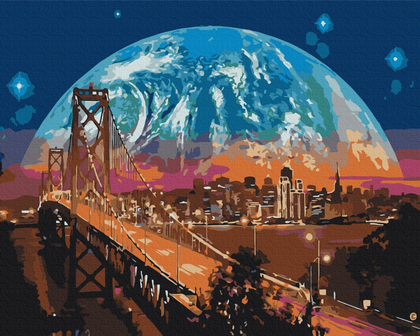 Malen nach Zahlen Motiv - Mond über San Francisco