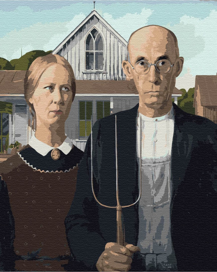 Malen nach Zahlen Motiv - Amerikanische Gotik von Grant Wood