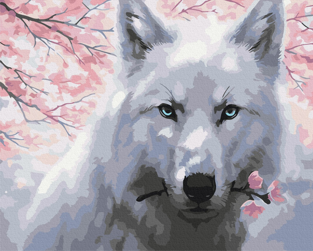 Malen nach Zahlen Motiv - Wolf mit Blume