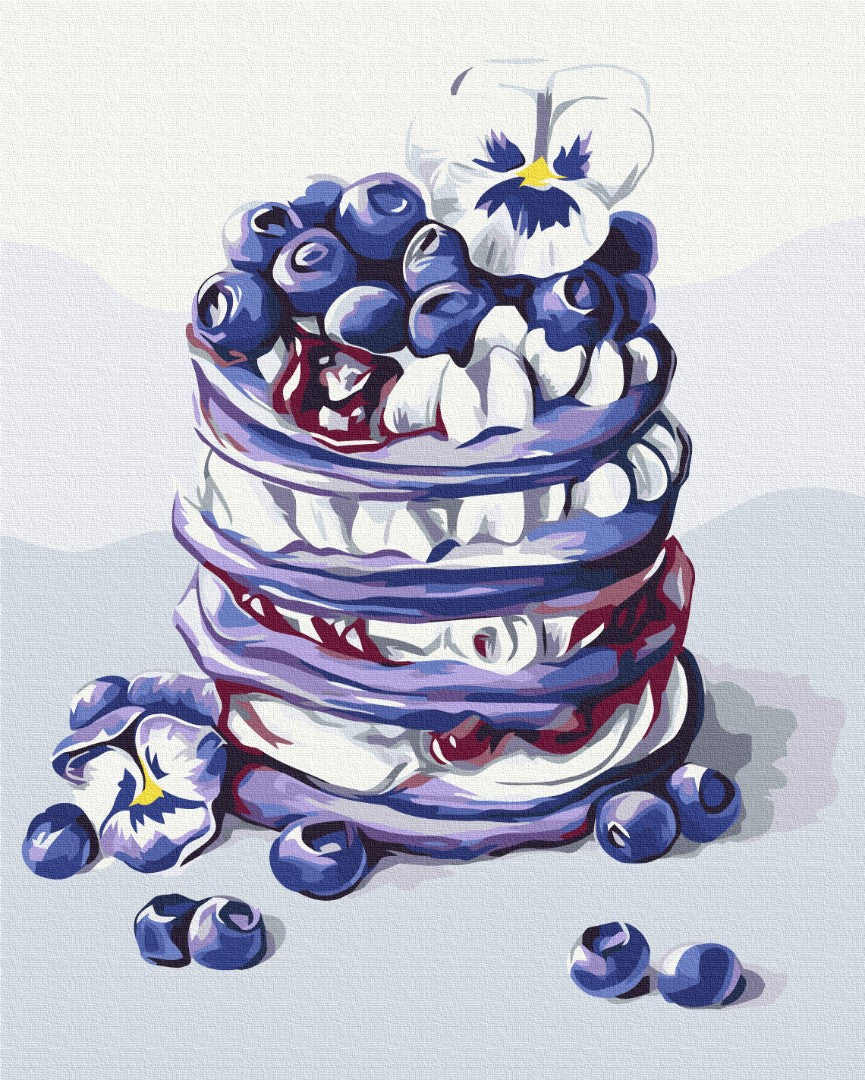 Malen nach Zahlen Motiv - Pfannkuchen mit Blaubeeren