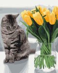 Malen nach Zahlen Motiv - Katze mit Tulpen