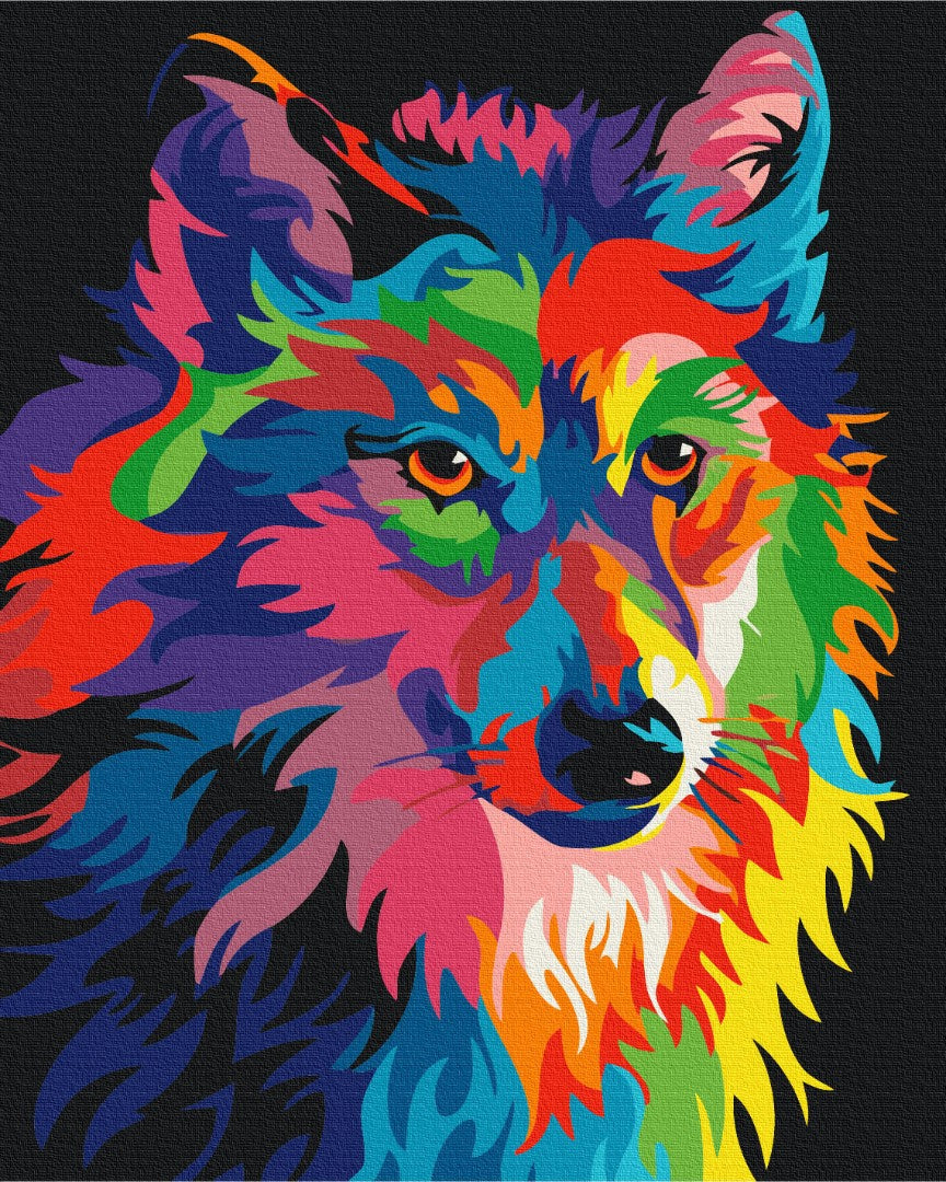 Malen nach Zahlen Motiv - Regenbogen Wolf