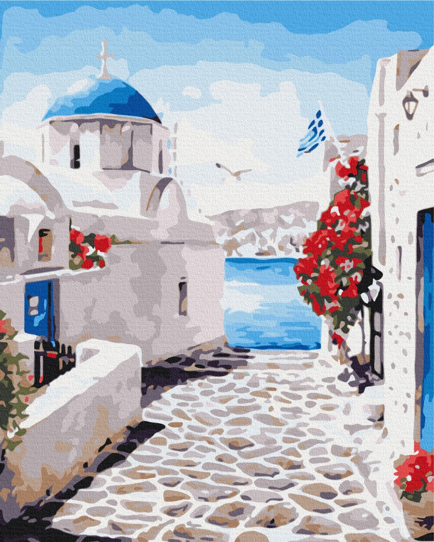 Malen nach Zahlen Motiv - Straße von Santorini